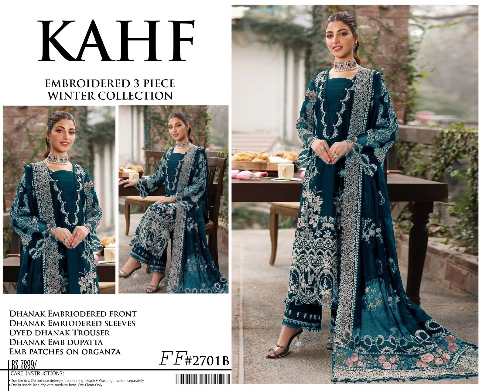 Dhanak embroidered luxury unstitched 3pc suit